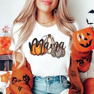Mama Pumpkin Print T-shirt